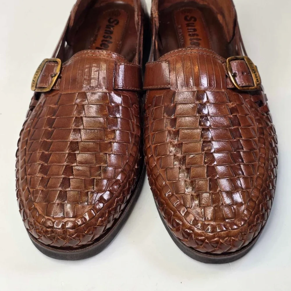 Sunsteps Shoes Men's Size 11.5 Brown Leather Buckle Strap Hand Woven Sandals
